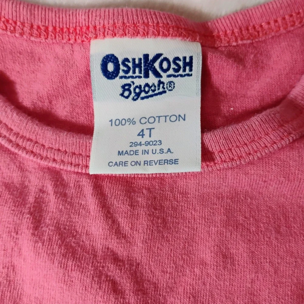Vtg OshKosh Bgosh Girls Pink Cotton Flower Sleeve T Shirt 4T Made in USA E